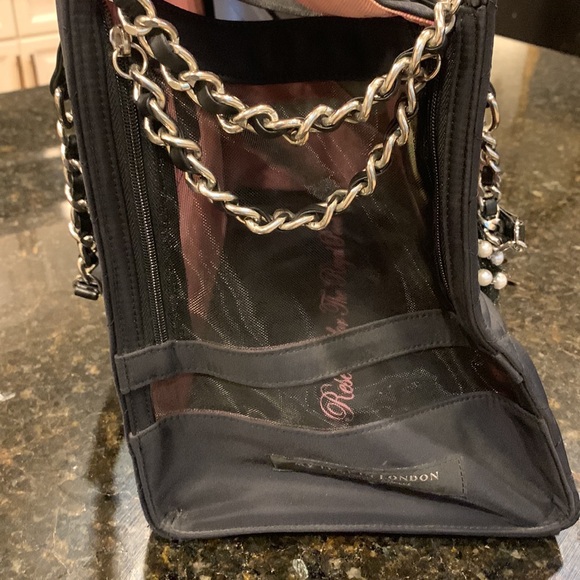 My Flat in London Dog Carrier Tote Purse Black Tan Pearls Fur Crystal Tiara - Picture 9 of 11